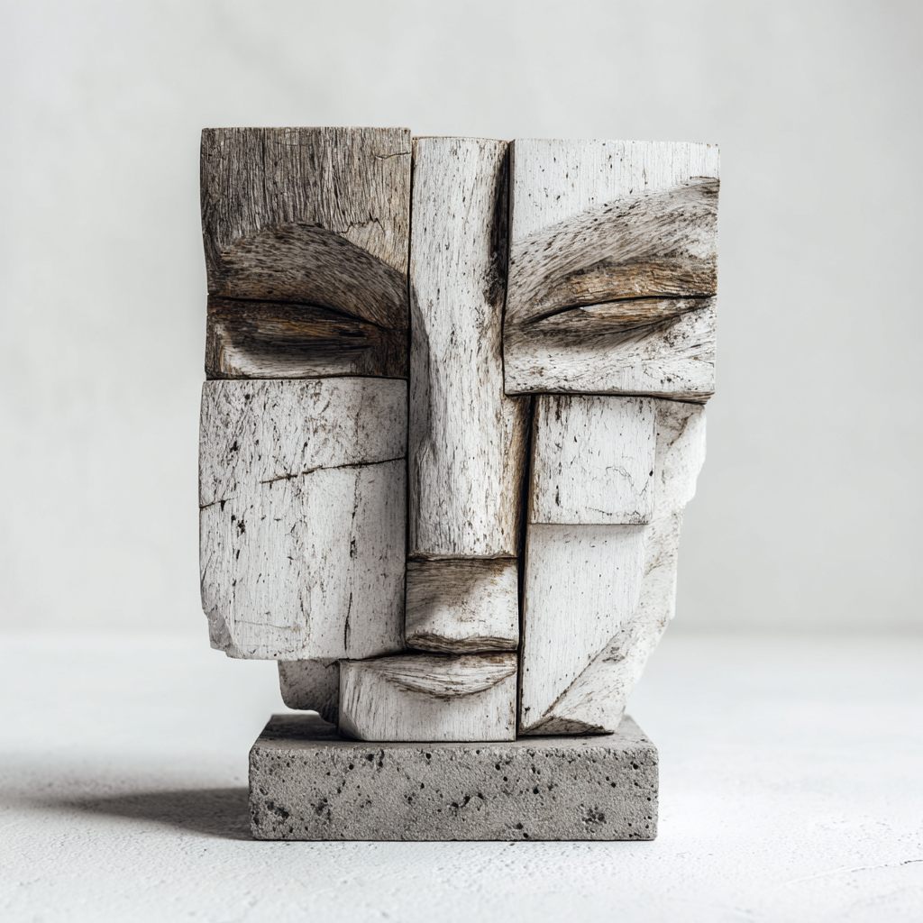 Fragmented Serenity: The Cubist Wood Mask｜ Wood Sculpture