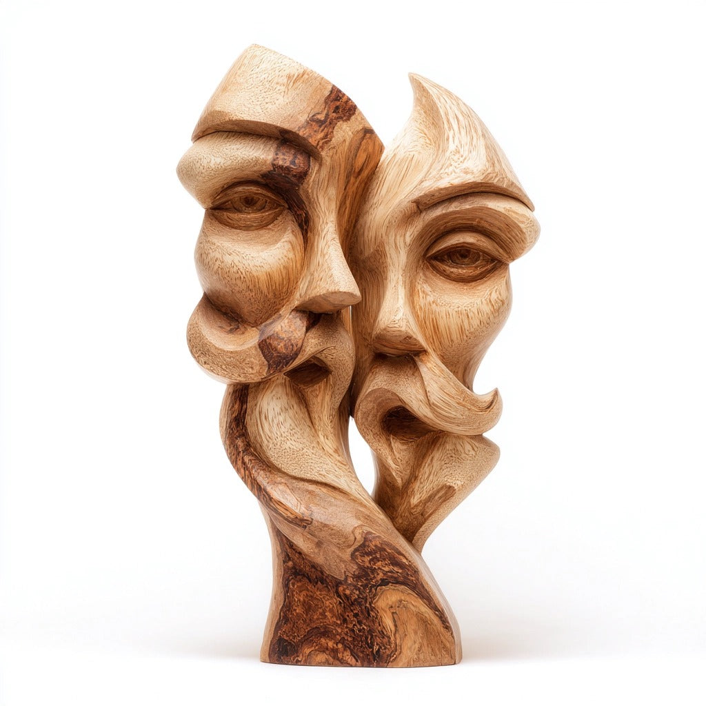 Dual Whispers: The Entwined Sages｜ Wood Sculpture