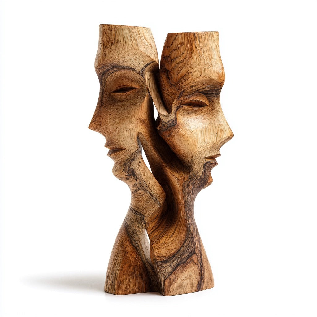 Whispered Dialogue: The Intertwined Confidants｜ Wood Sculpture