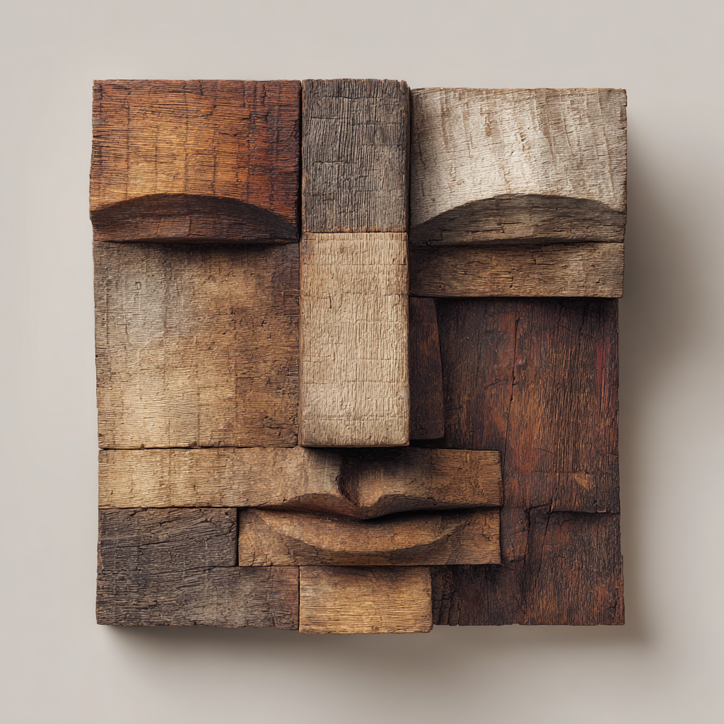 The Patchwork Wood Face Relief ｜ Wall Sculpture