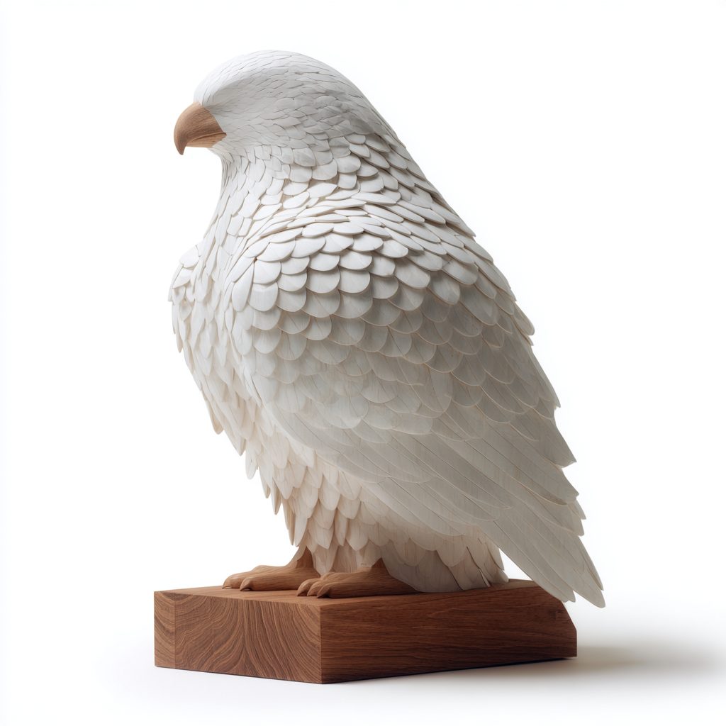 Luminous Guardian: The Hand-Carved White Wood Eagle Sculpture | Wood Sculpture