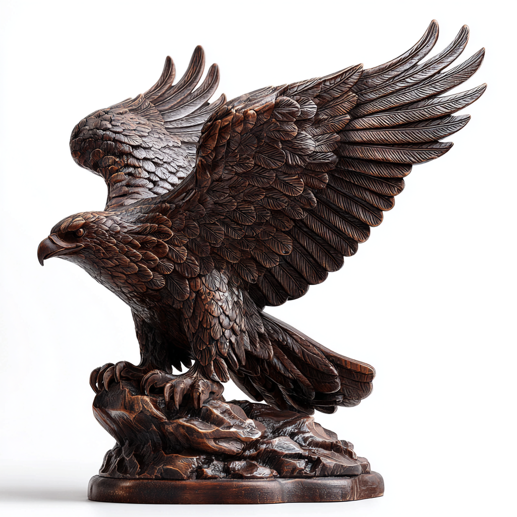 Majestic Ascent: The Hand-Carved Dark Wood Eagle Sculpture | Wood Sculpture