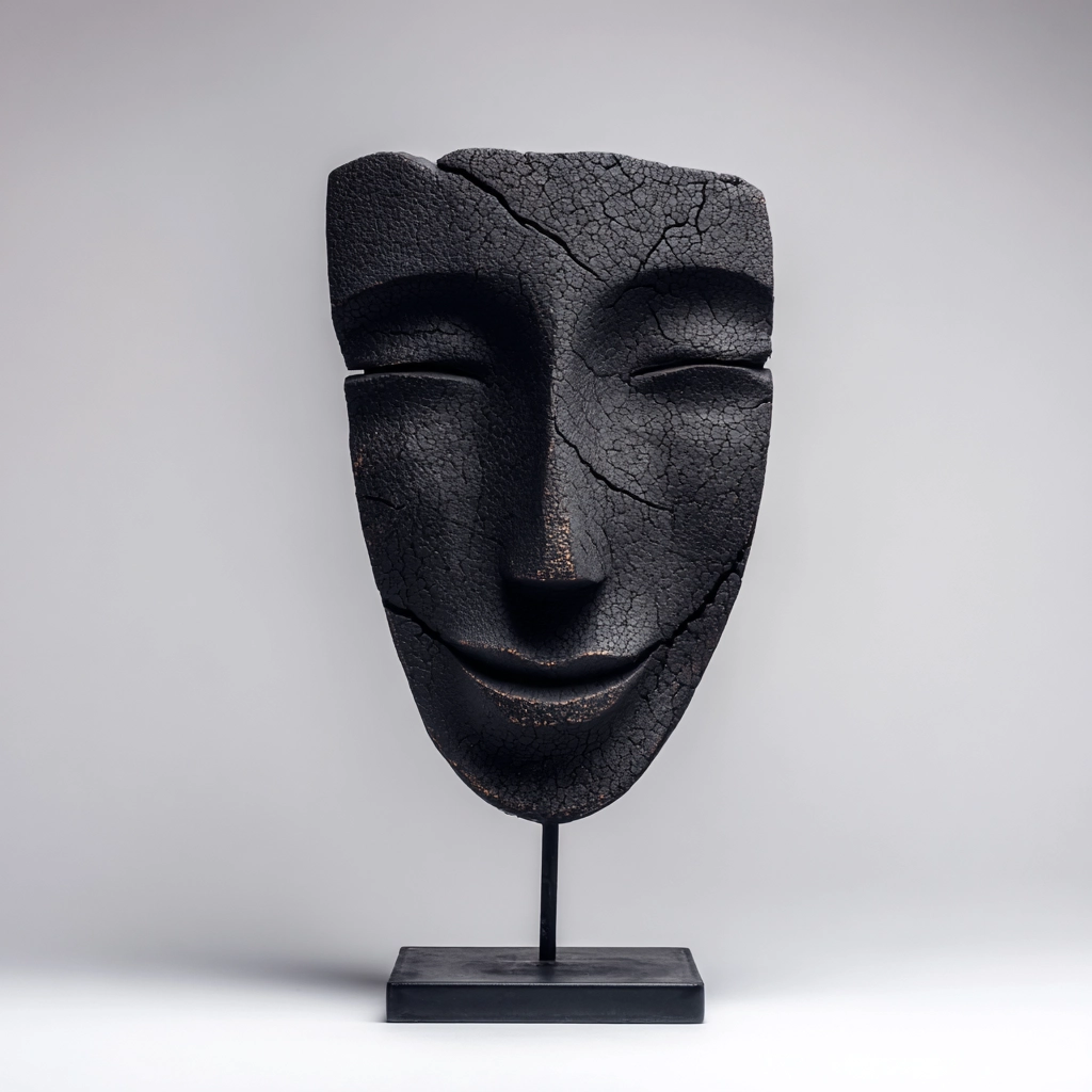 Charcoal Smiling Visage Sculpture