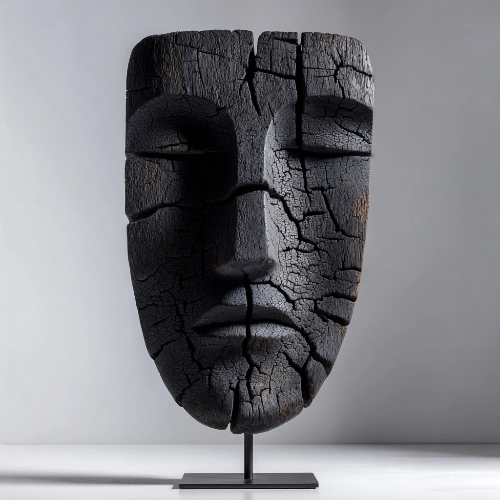 Charred Fragmented Visage Mask Sculpture