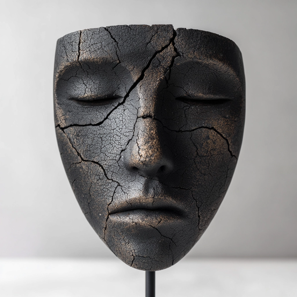 Cracked Charcoal Visage Mask Sculpture