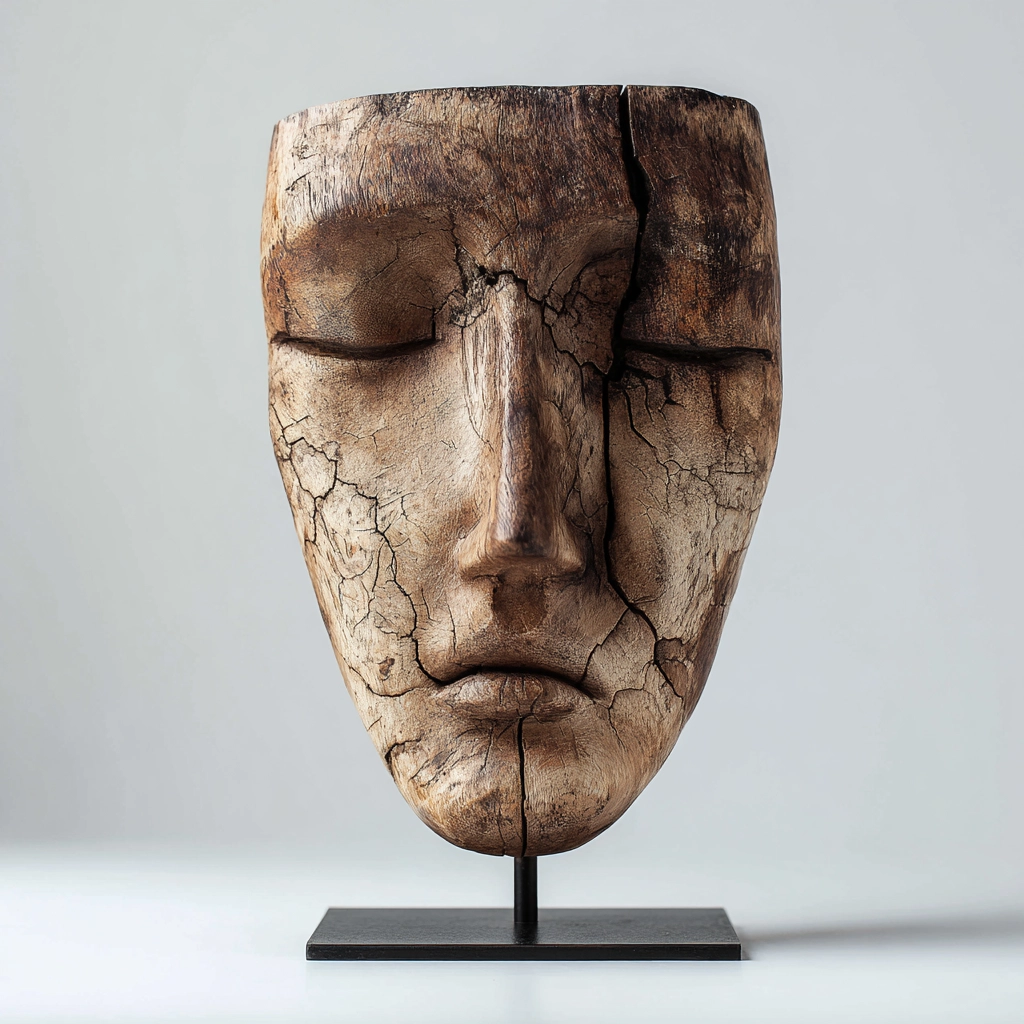 Antique Cracked Visage Mask Sculpture