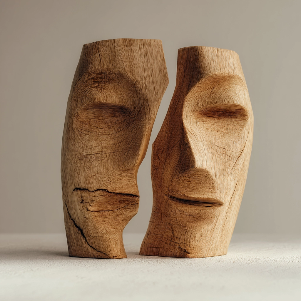 Fractured Duality Wooden Sculpture  Wood Sculpture