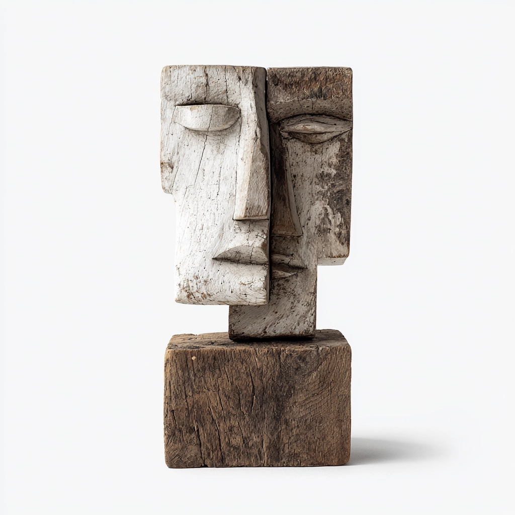 Dual Faced Split Totem Sculpture