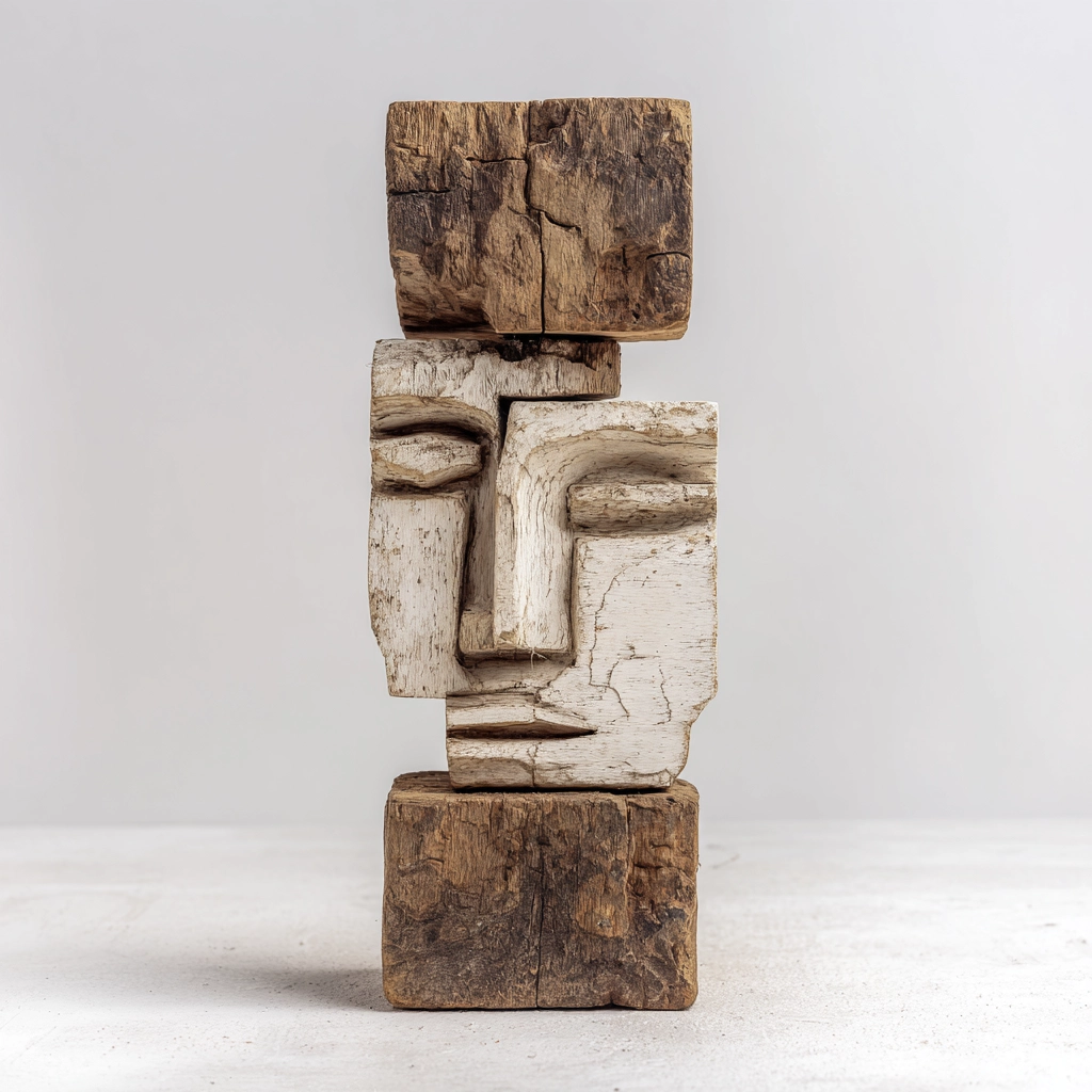 Stacked Geometric Visage Sculpture