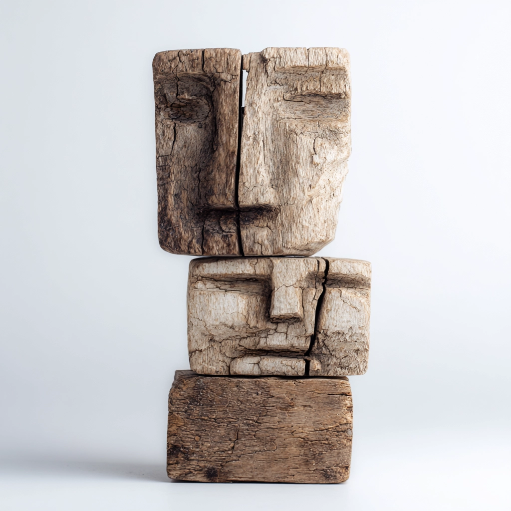 Triple Stacked Visage Totem Sculpture