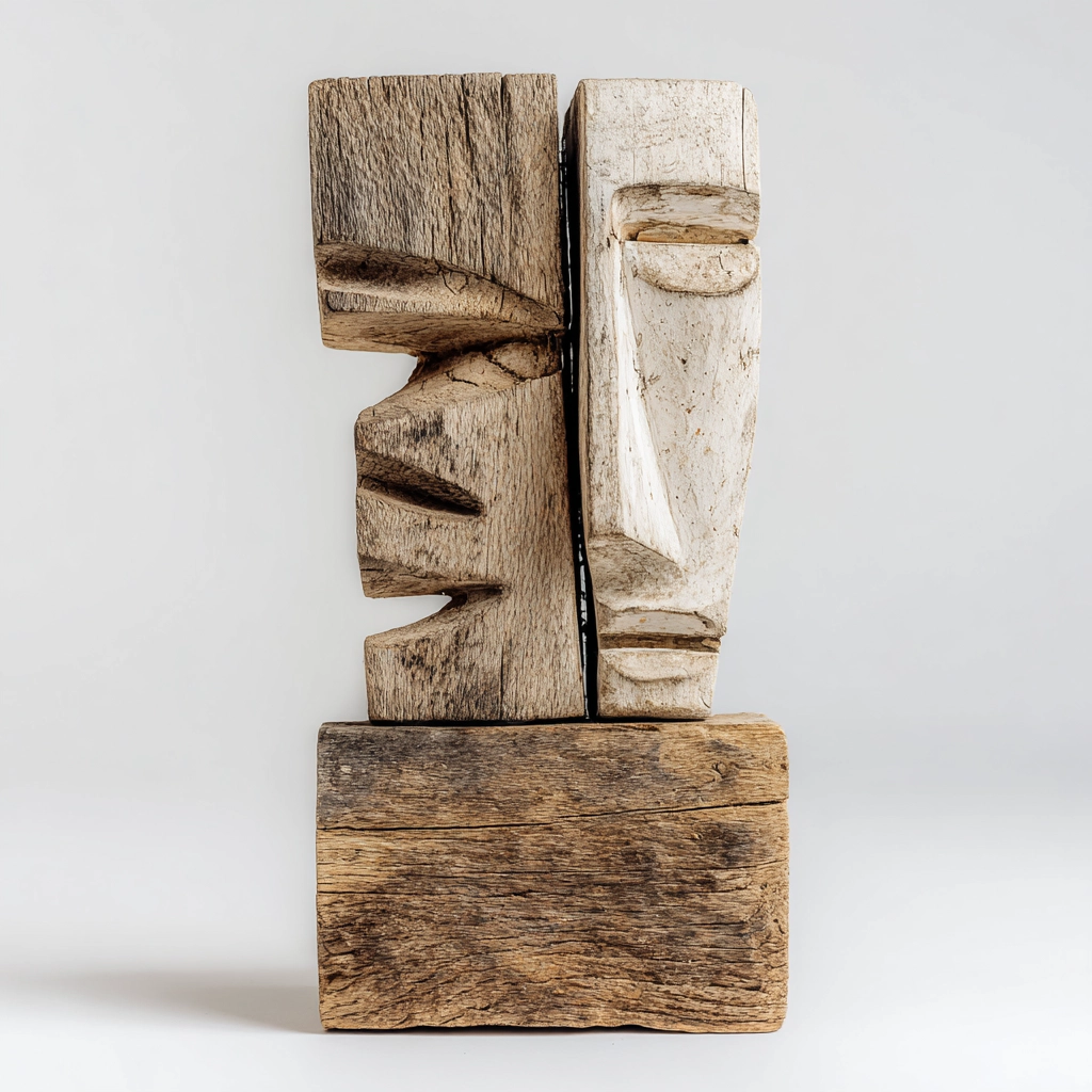 Split Dual Totem Visage Sculpture