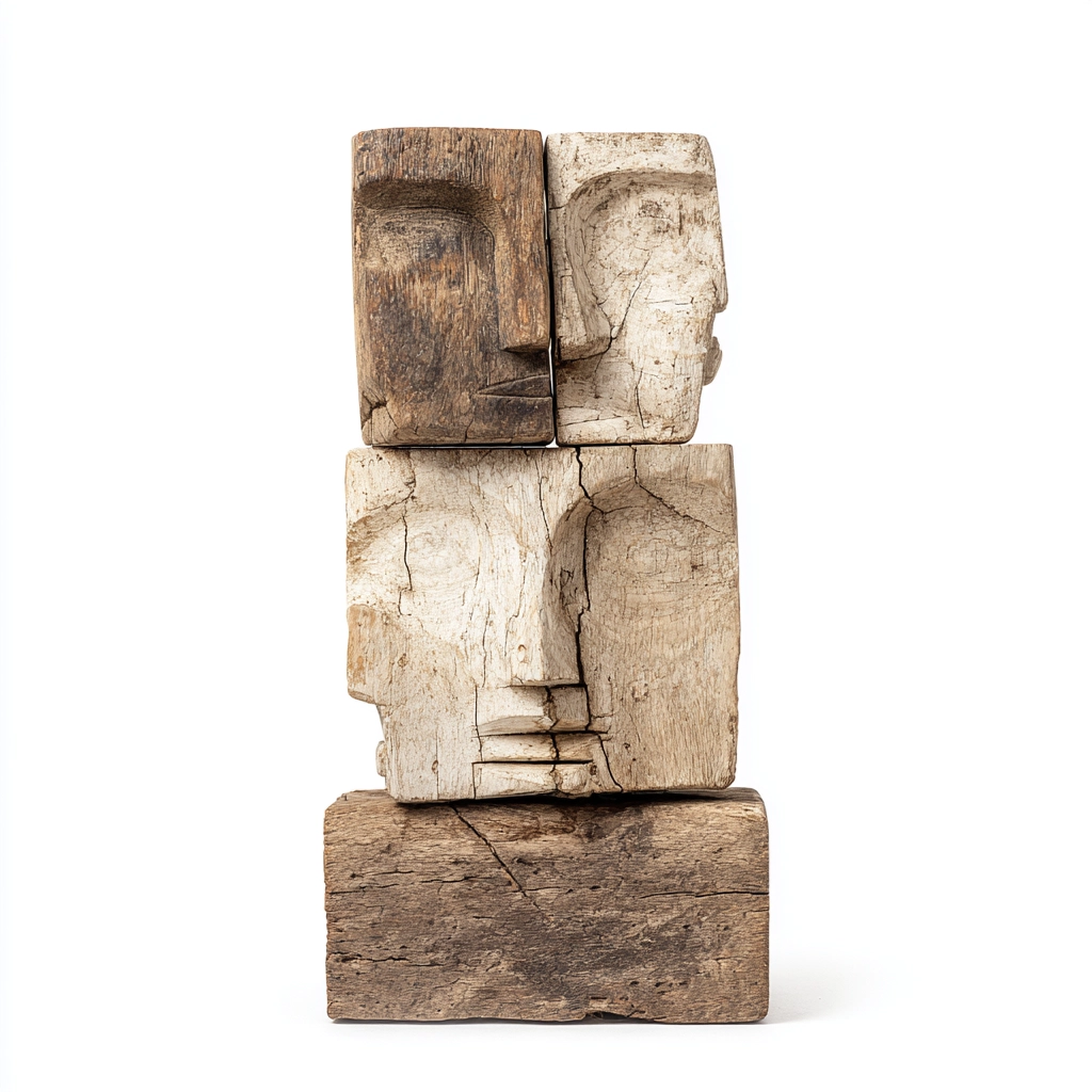 Split Totem Stacked Visage Sculpture