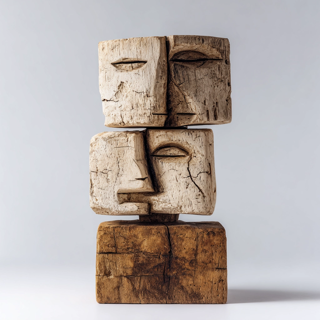 Quadruple Split Totem Visage Sculpture