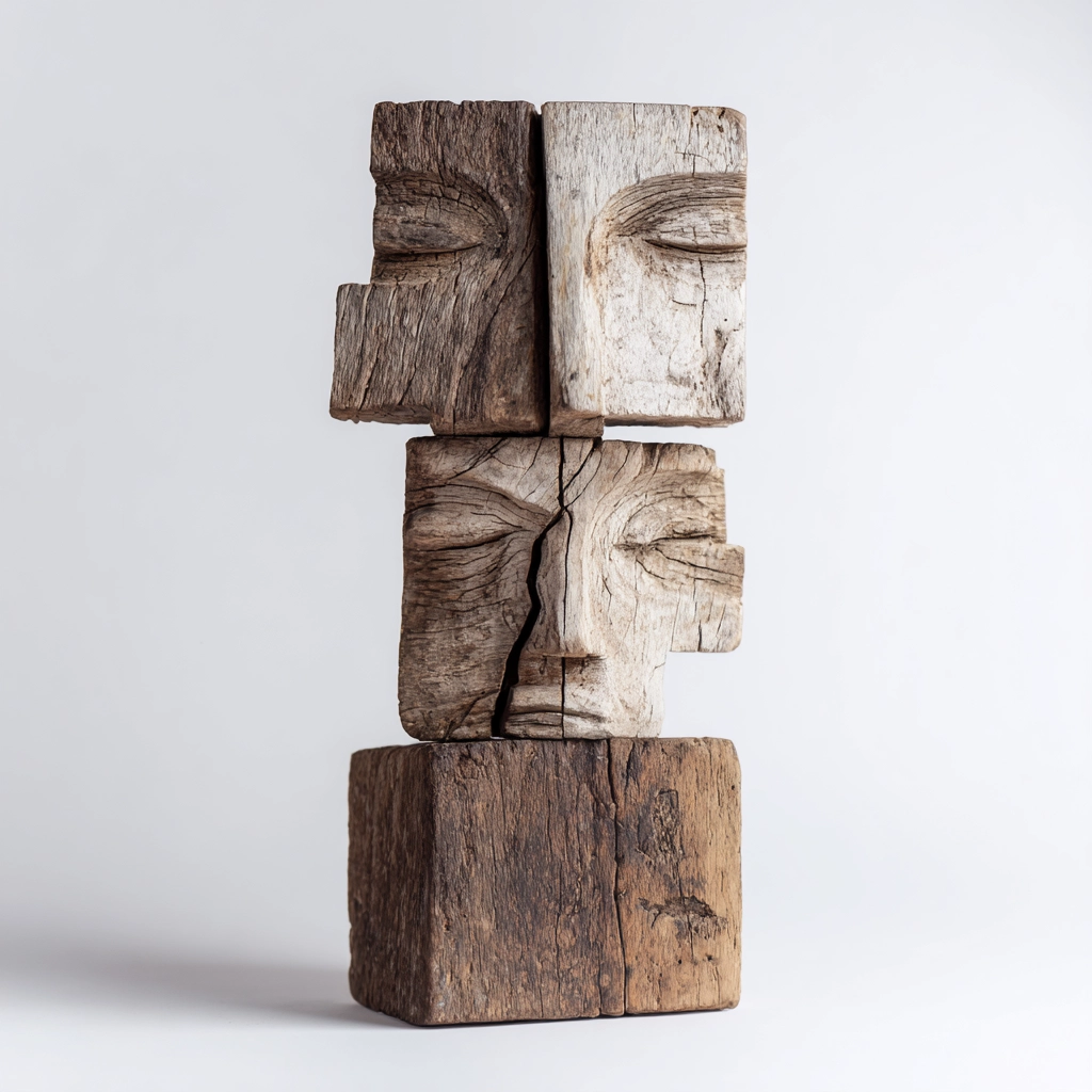 Fragmented Totem Stacked Visage Sculpture