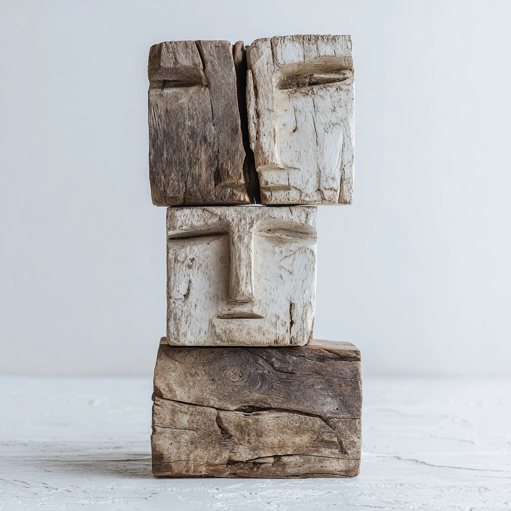 Quadruple Stacked Visage Totem Sculpture
