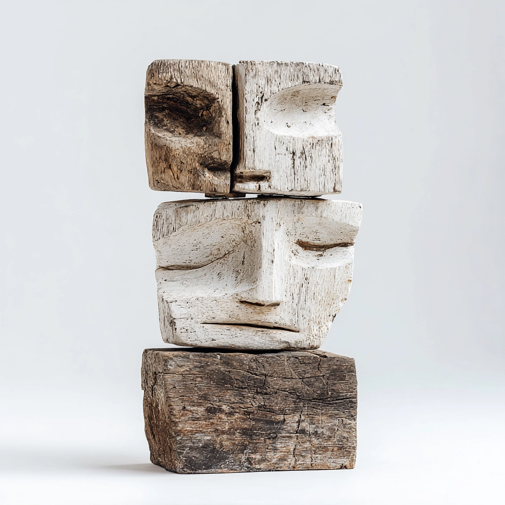 Quadruple Split Totem Visage Sculpture