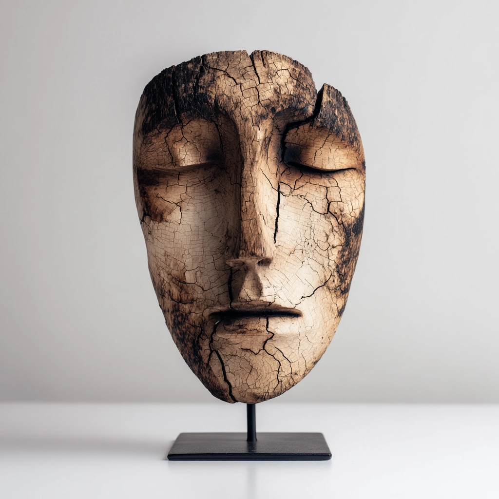 Charred Ombre Eroded Mask Sculpture