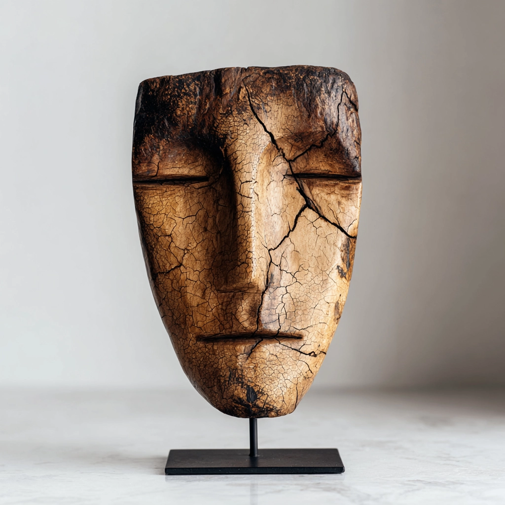 Charred Cracked Visage Mask Sculpture