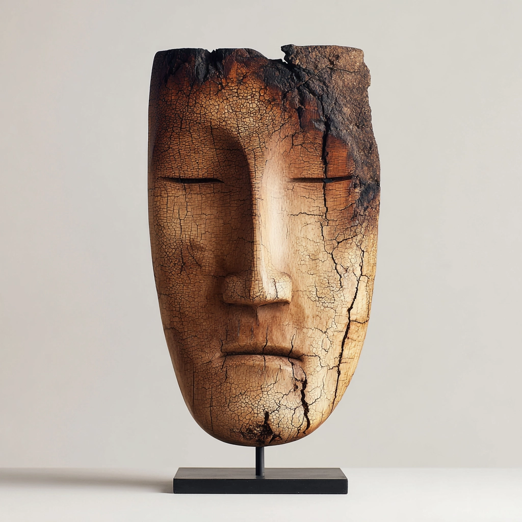 Charred Eroded Visage Sculpture