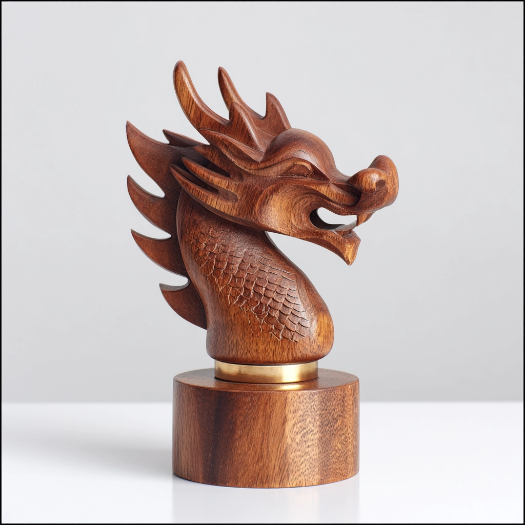 Hand-Carved Minimalist Dragon Head Sculpture