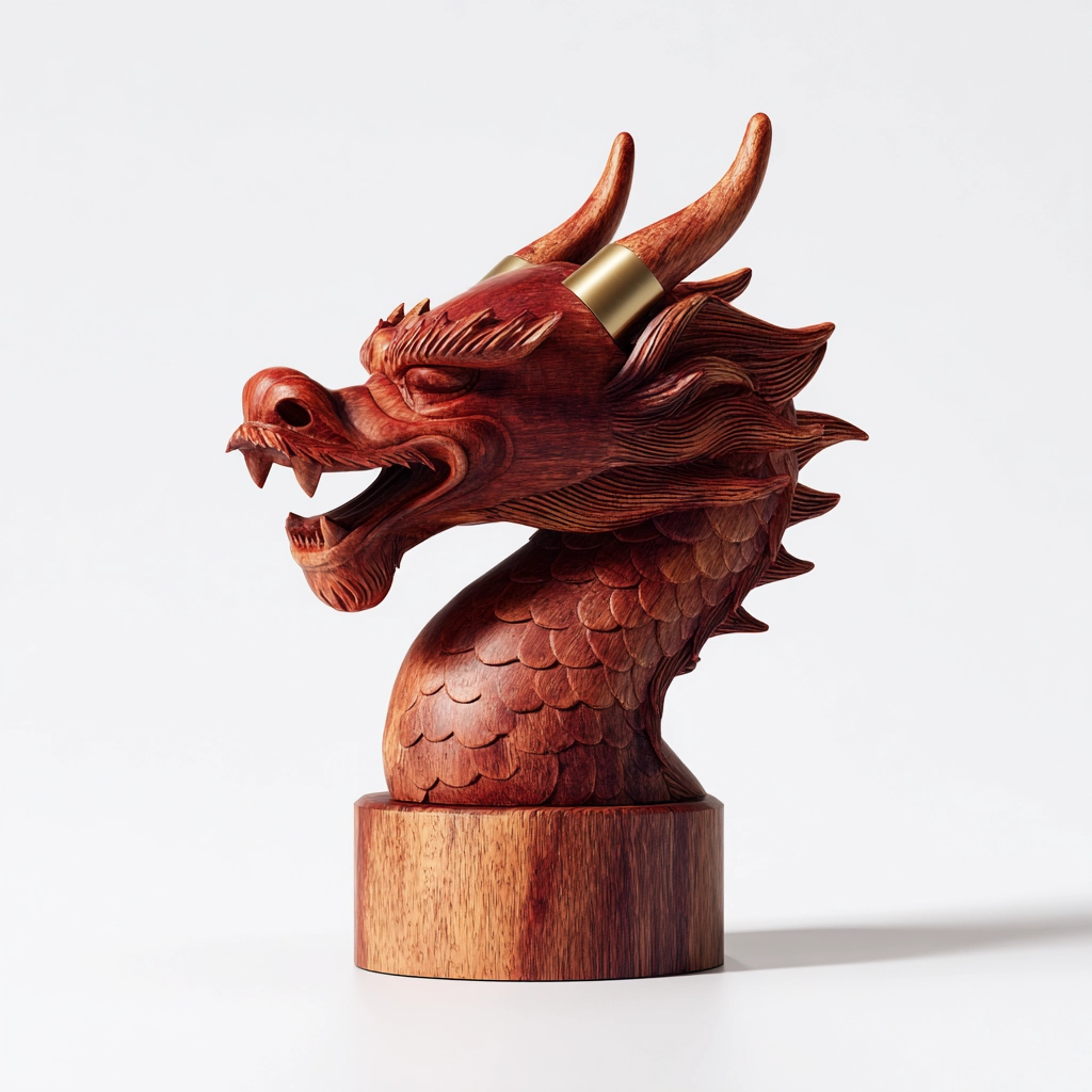 Hand-Carved Artisan Dragon Head Sculpture