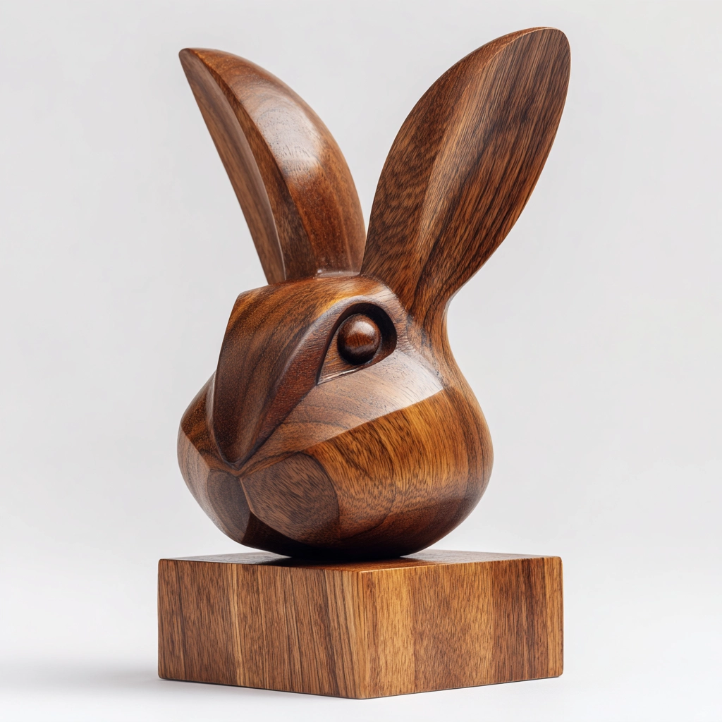Hand-Carved Modernist Rabbit Head Sculpture