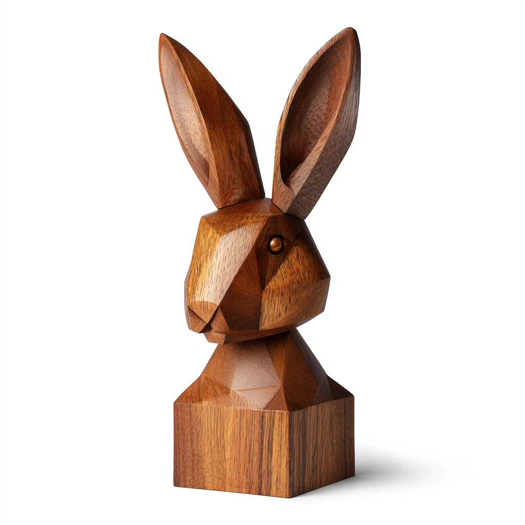 Hand-Carved Faceted Rabbit Head Sculpture