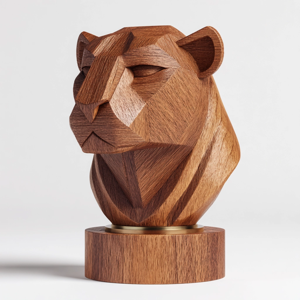Hand-Carved Faceted Leopard Head Sculpture