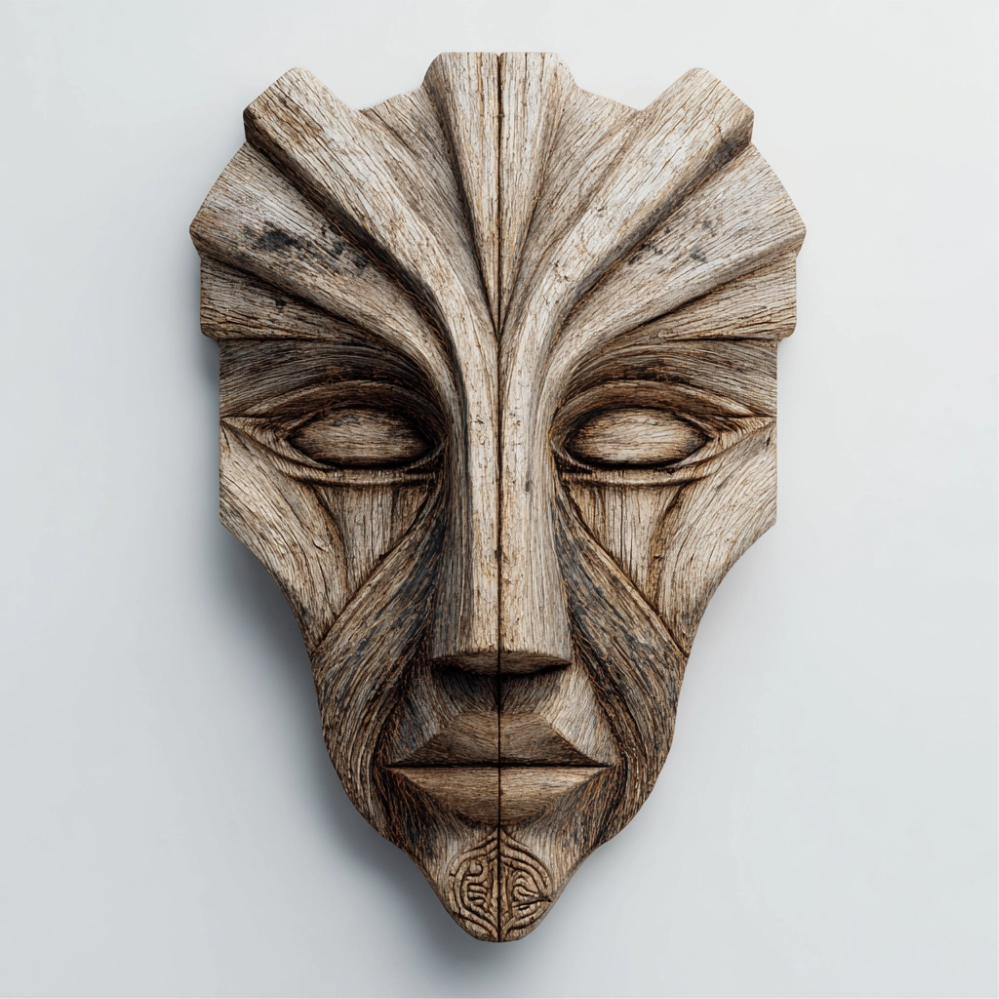 Radiant Symmetrical Tribal Wood Mask  Wood Sculpture
