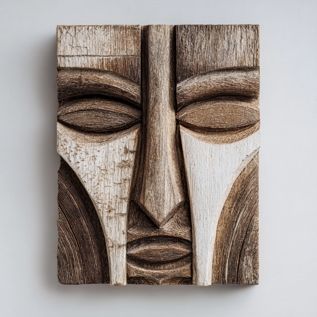 Fragmented Dual-Face Weathered Wooden Wall Sculpture  Wood Sculpture