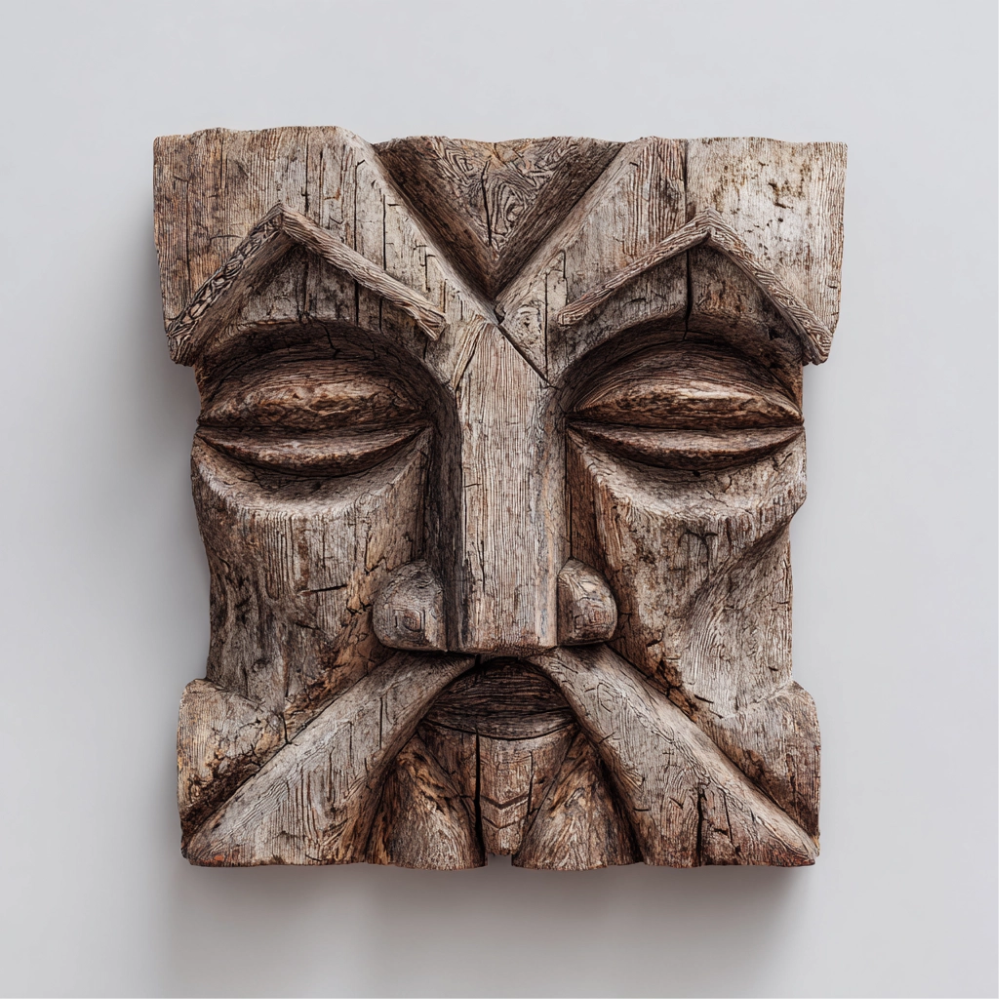Ancestral Elder Tribal Wooden Relief Mask  Wood Sculpture