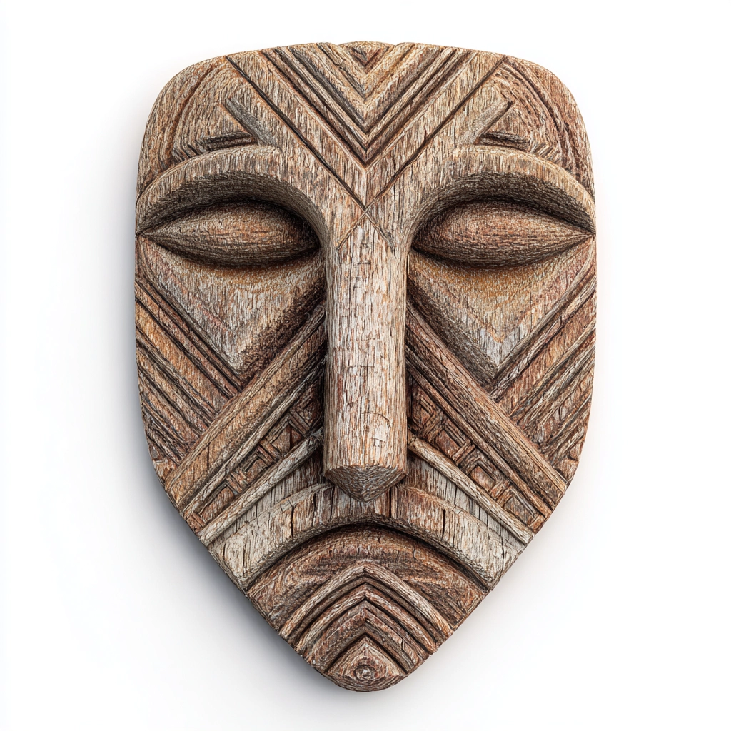 Tribal Geometric Wooden Mask Wall Sculpture  Wood Sculpture