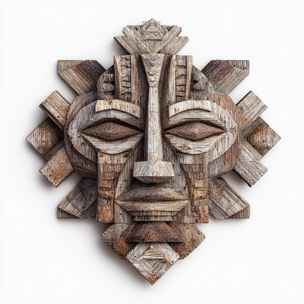 Geometric Tribal Deity Wooden Mask Wall Sculpture  Wood Sculpture