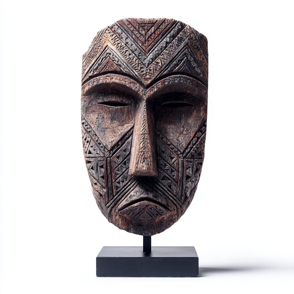 Tribal Geometric Ancestral Mask l Wood Sculpture