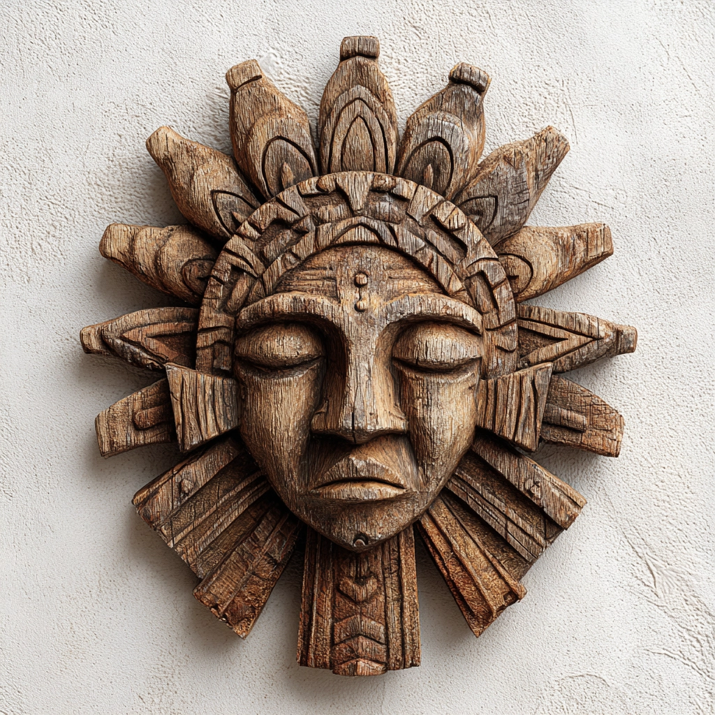 Ancient Tribal Sun Deity Wooden Mask Wall Sculpture  Wood Sculpture