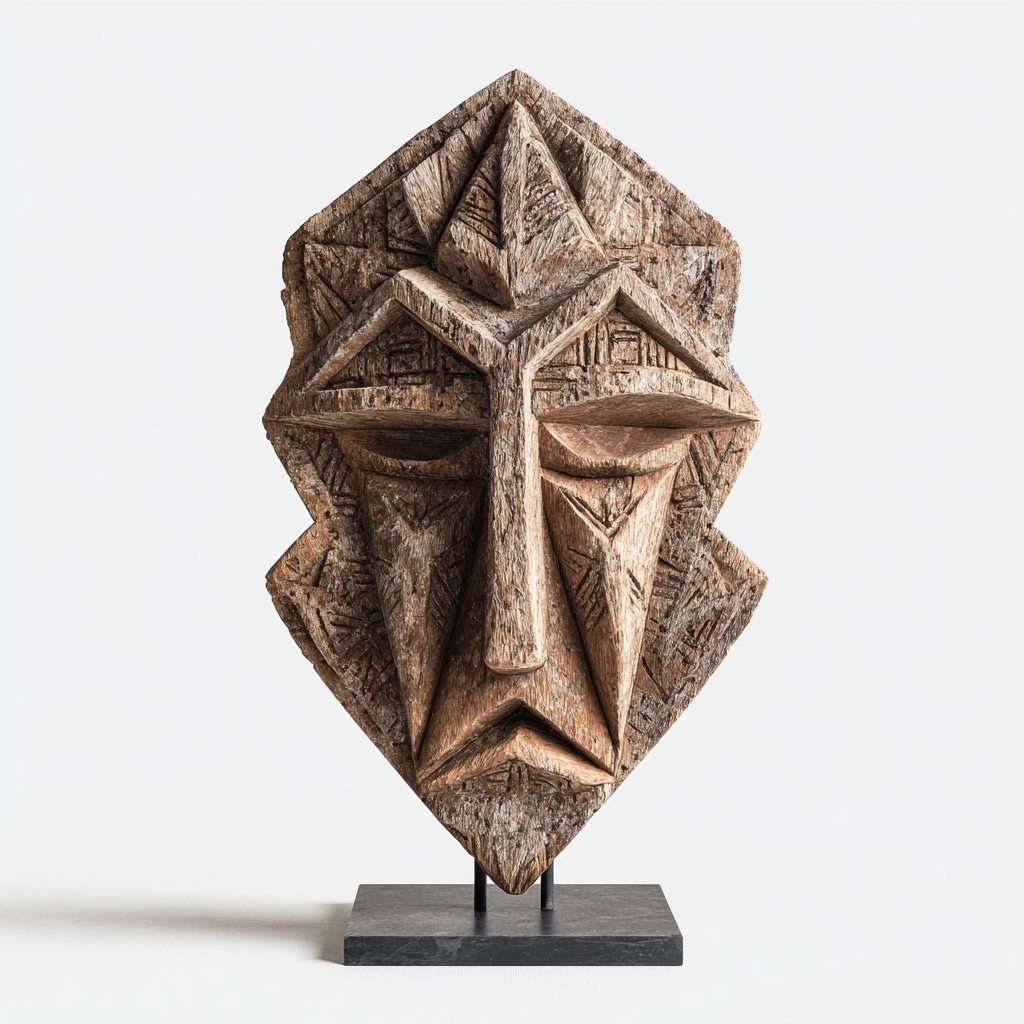 Geometric Prism Mask l Wood Sculpture