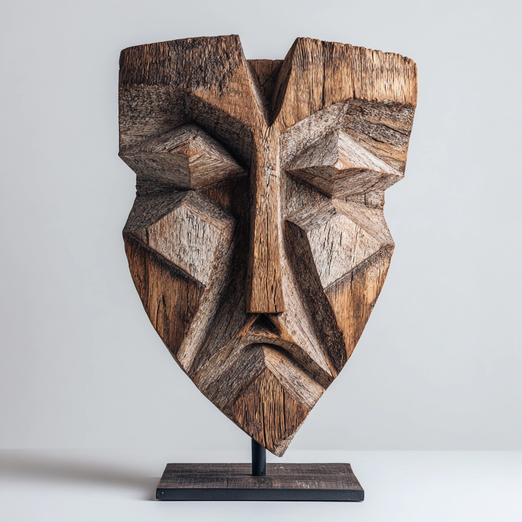Geometric Primitivism Ancestral Mask l Wood Sculpture