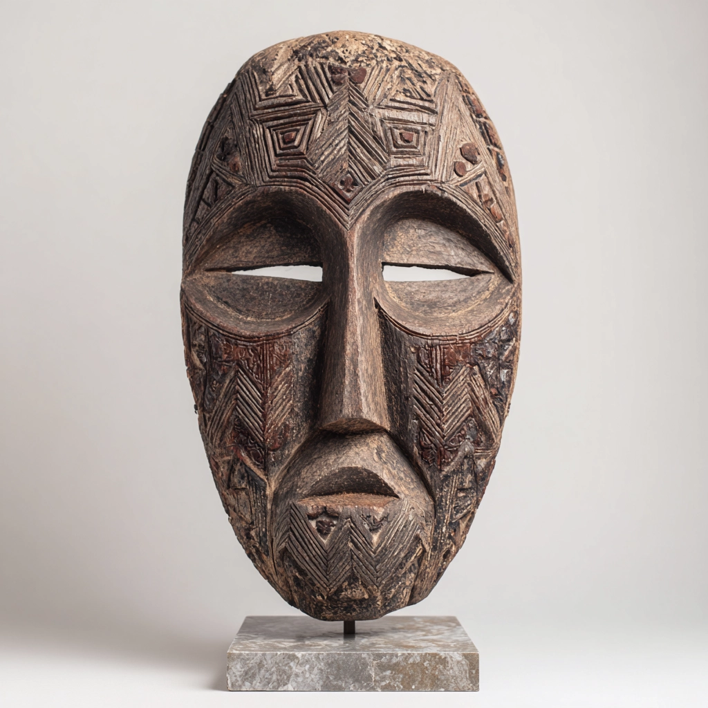 Ancestral Tribal Geometric Ritual Mask l Wood Sculpture