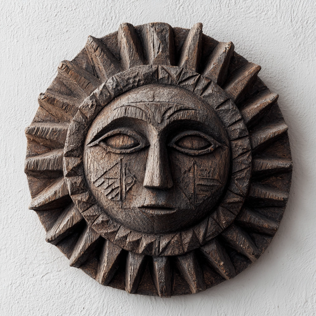 Primitive Tribal Sun Face Wooden Mask Wall Sculpture  Wood Sculpture