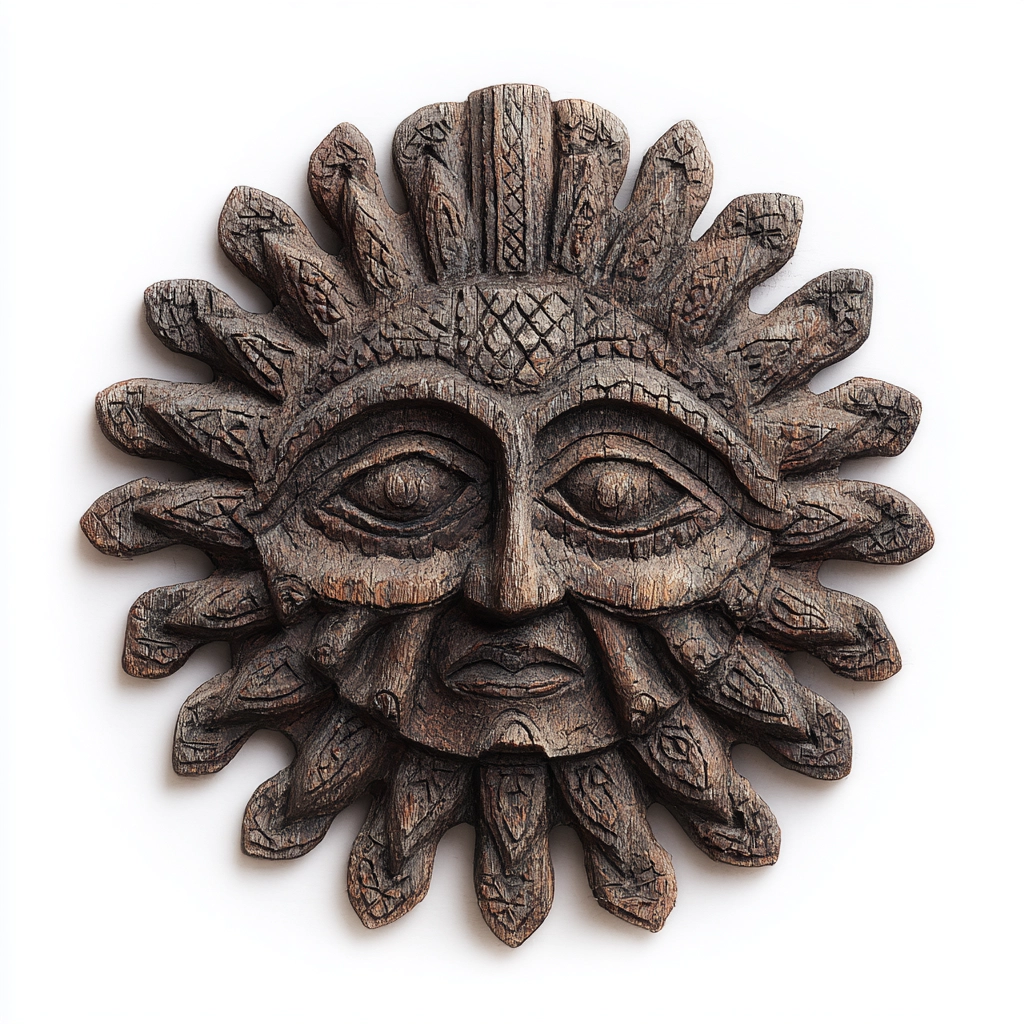 Ancient Tribal Sun God Carved Wooden Mask Wall Sculpture  Wood Sculpture