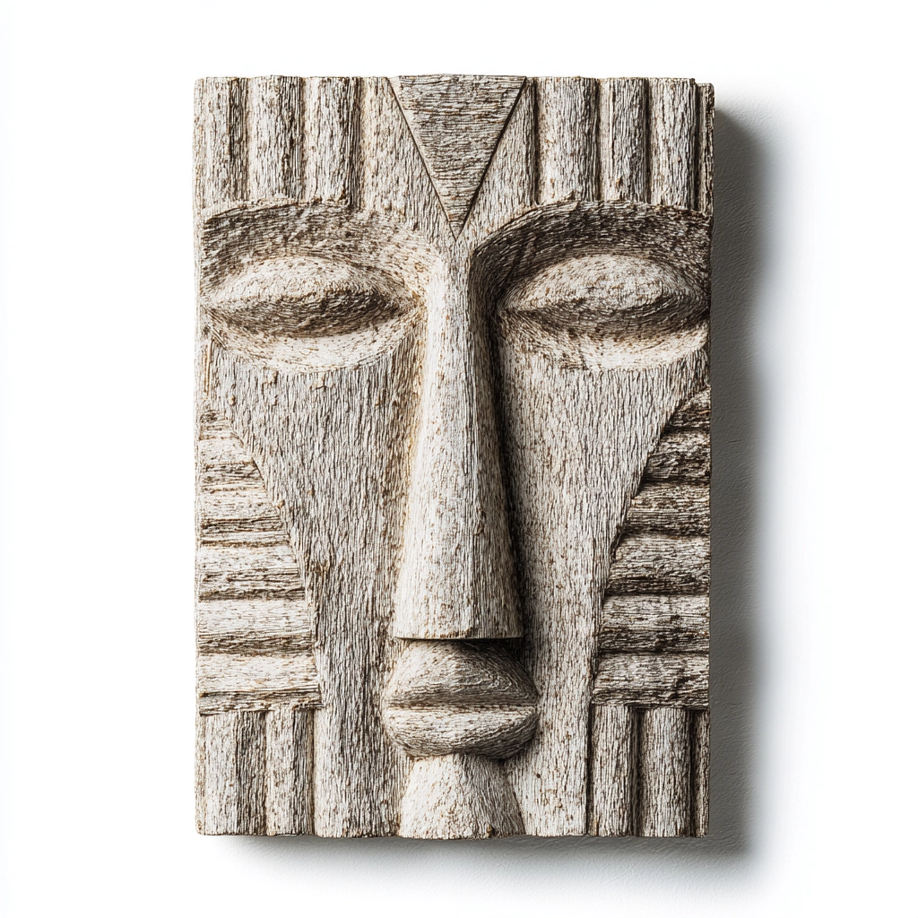 Tribal Geometric Relief Wall Mask  Wood Sculpture