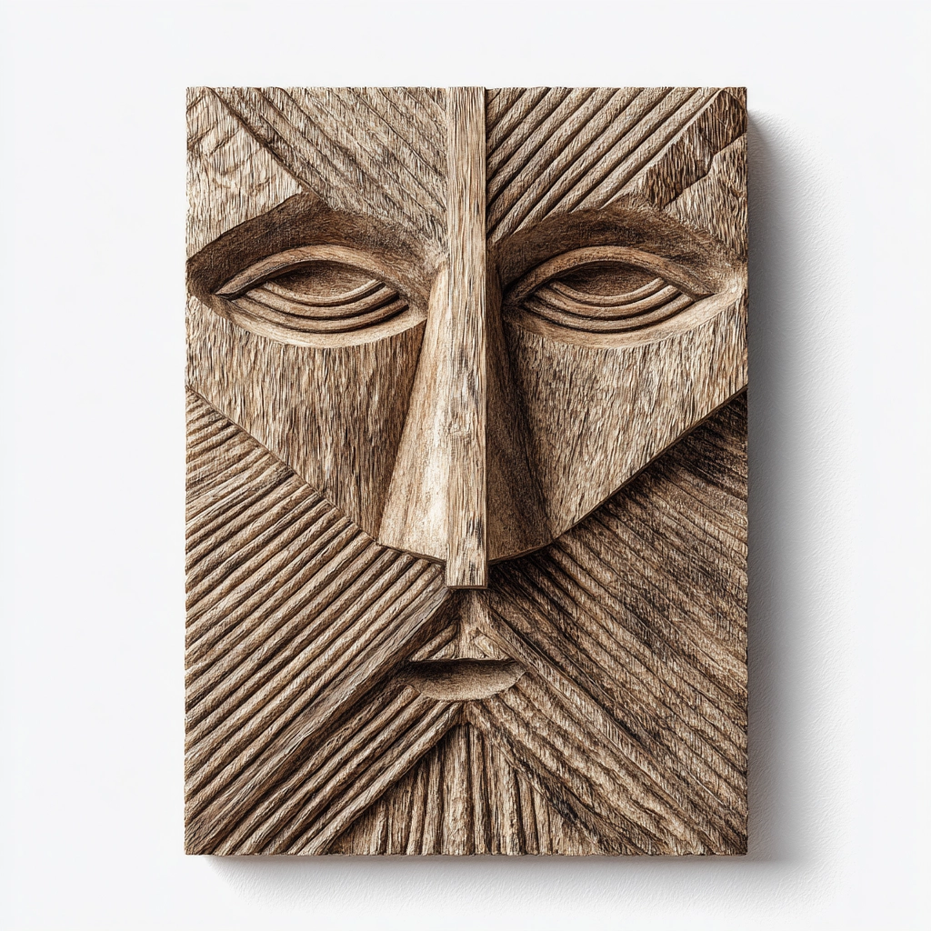 Radiant Geometric Tribal Relief Mask  Wood Sculpture