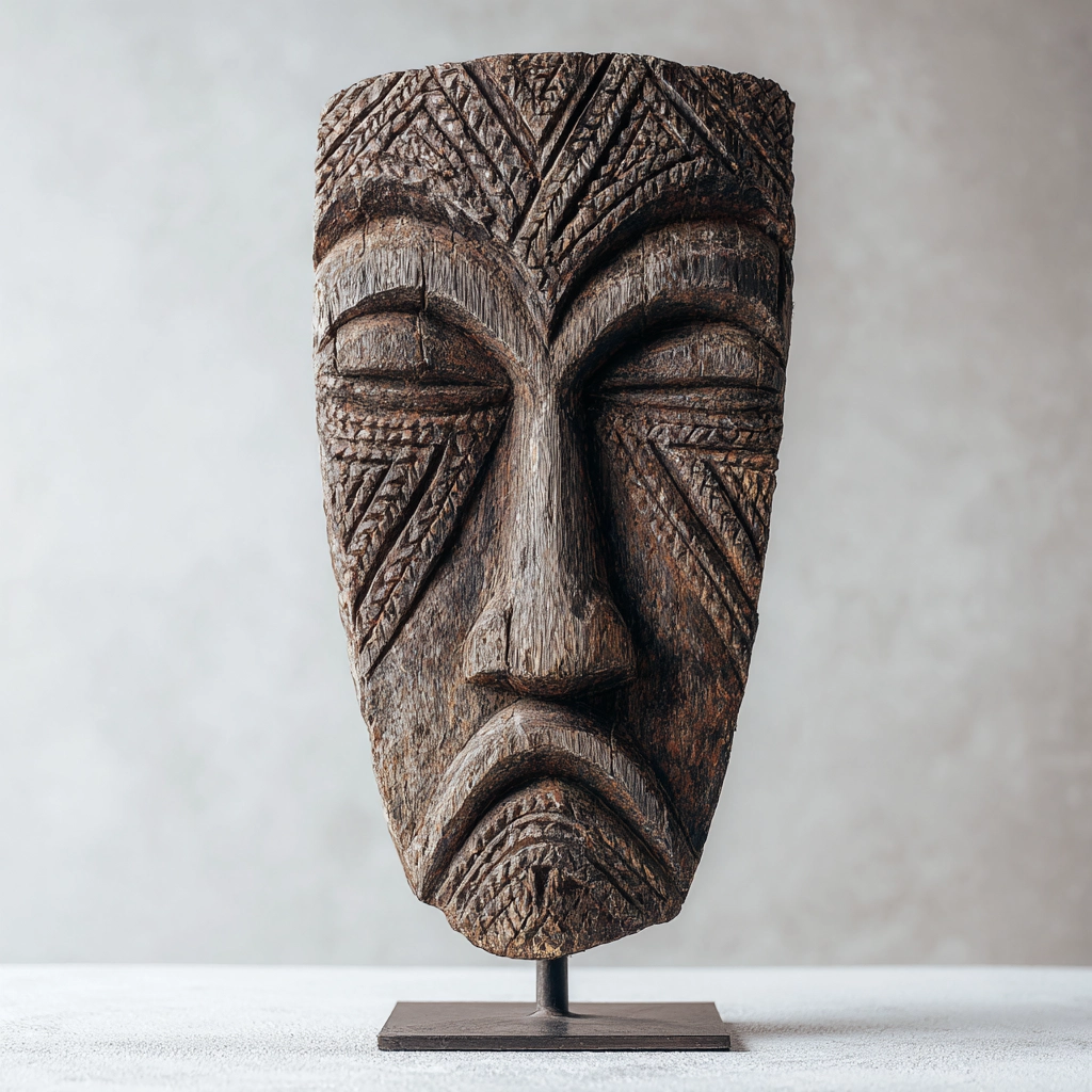 Serene Tribal Ancestral Ritual Mask  Wood Sculpture