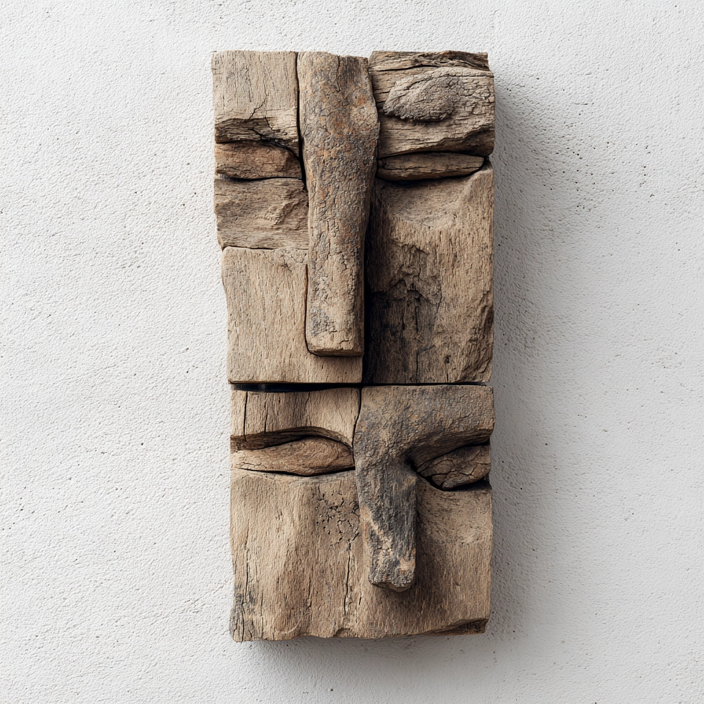 Deconstructed Primitive Wooden Mask Wall Sculpture  Wood Sculpture