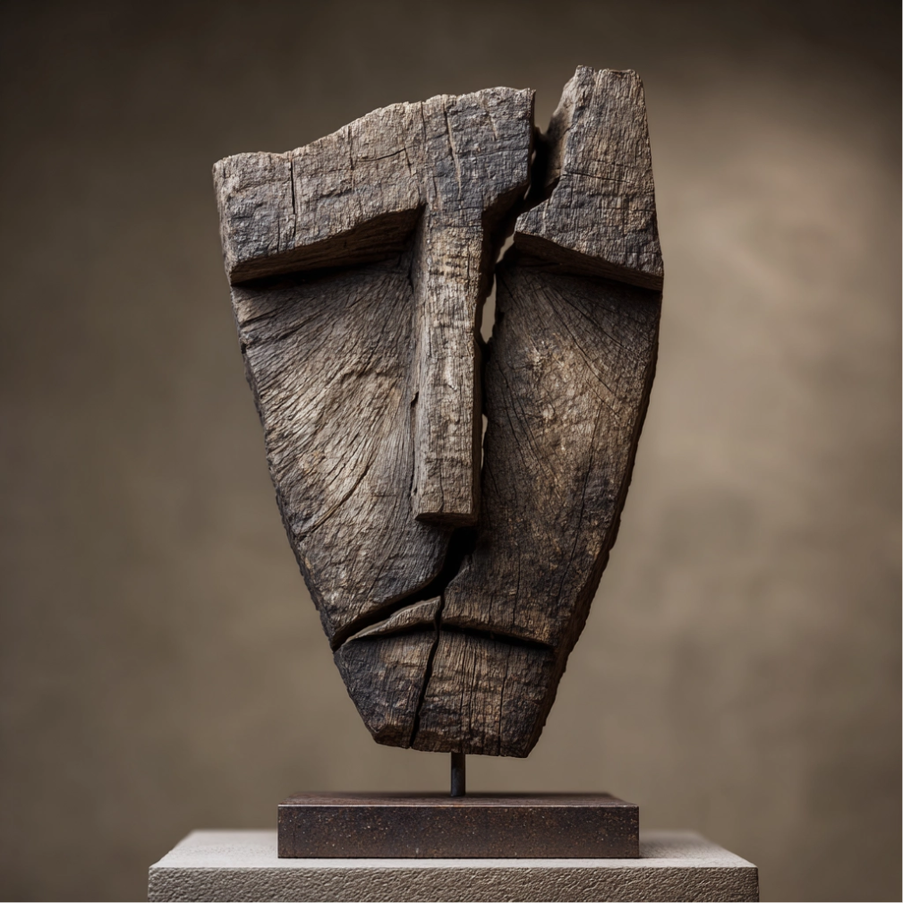 Fractured Geometric Primitive Mask l Wood Sculpture
