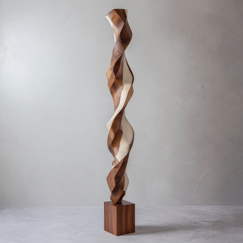 Dual Twist Spire    | Large Wood Sculpture
