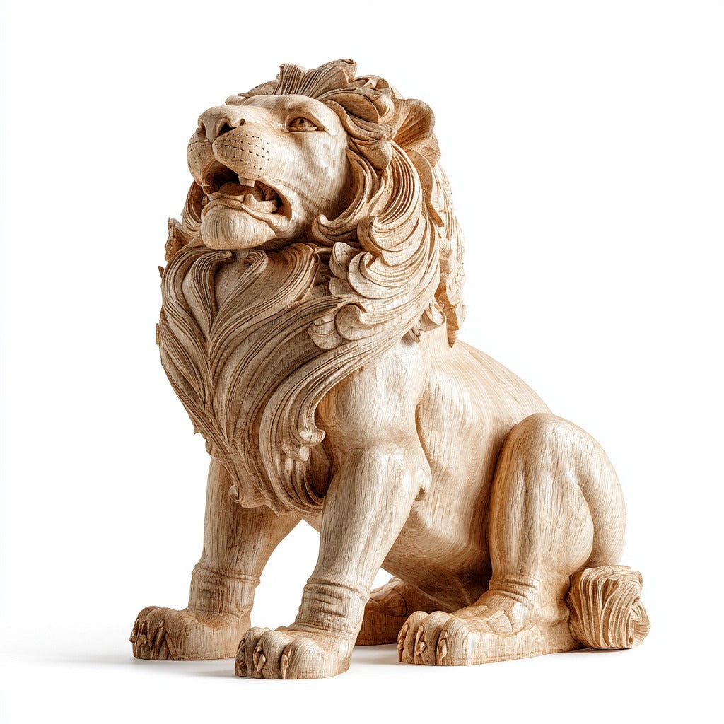 Noble Guardian: The Hand-Carved Ornate Lion Sculpture | Wood Sculpture