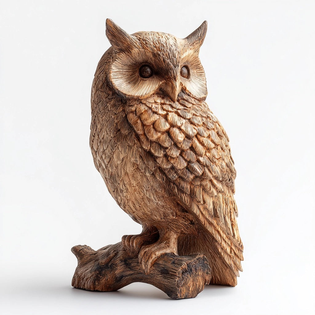 Nocturnal Sage: The Hand-Carved Wooden Owl Sculpture | Wood Sculpture