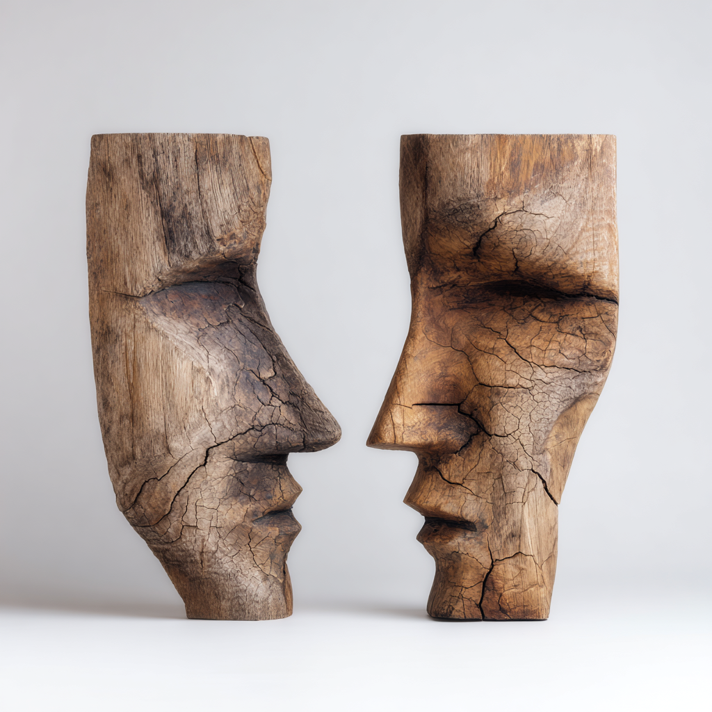 Fractured Dialogue: The Cracked Wood Face Masks｜Wood Sculpture