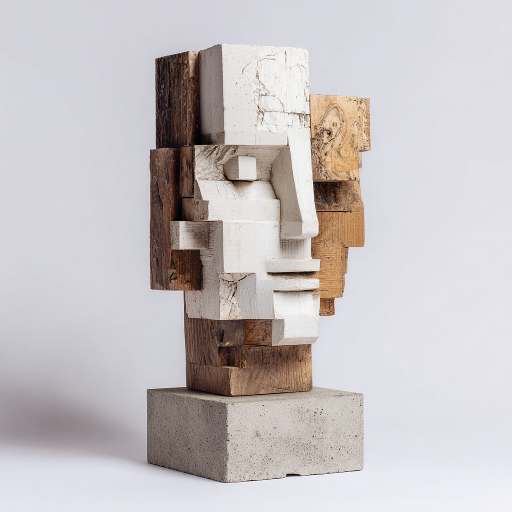 Dual Perspective: The Layered Cubist Visage｜ Wood Sculpture